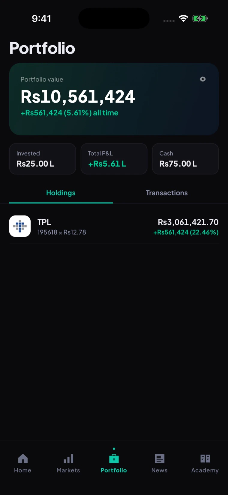 Tijarat portfolio screen